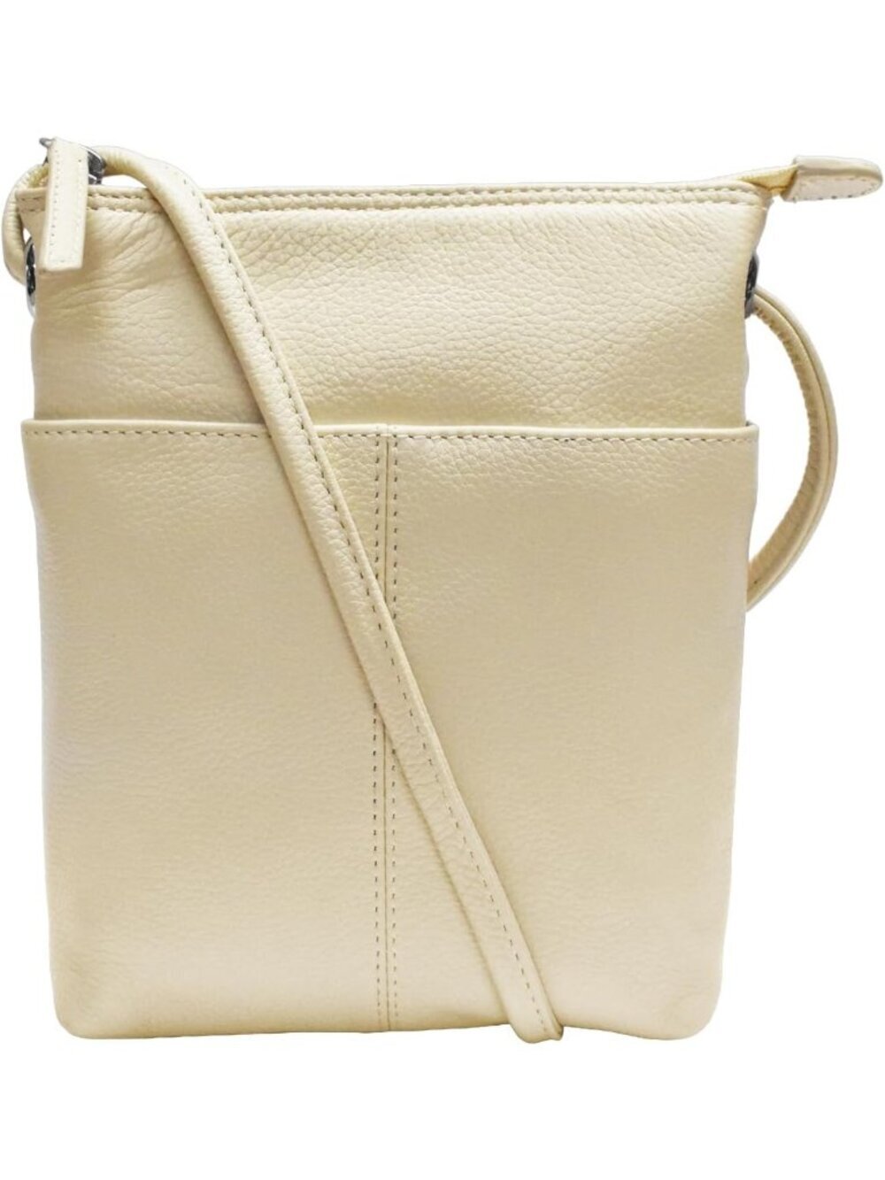 Women's Cream Leather Front Open Pocket Back Zip Adjustable Strap Crossbody Bags